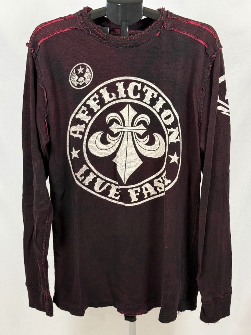 Vintage Affliction Live Fast 2XL Reversible Thermal Skull Wings Y2K